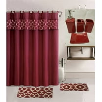 Bathroom Accessories and matching Rug Mat Shower Curtain 2 Rugs-Mats Non Slip, 1 Fabric Shower Curtain, 12 Fabric Rings, 4pc Ceramic Accesories Various Colors For Home Decor Mosaic Burgundy