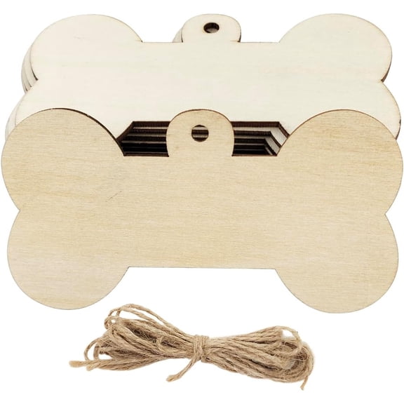 30 Pack 4 Inch Wood Dog Bone Crafts Unfinished Wood Dog Bone Cutouts Wooden Dog Bone Hanging Ornaments DIY Dog Bone Craft Gift Tags for Home Party Decoration Craft Project