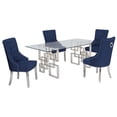 thumbnail image 1 of Rectangular Clear Glass 5pc Dining Set with Silver Stainless Steel Base, 1 of 3