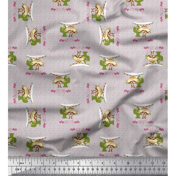 Soimoi Gray Georgette Viscose Fabric Text & Tacos Food Print Fabric by Yard 42 Inch Wide