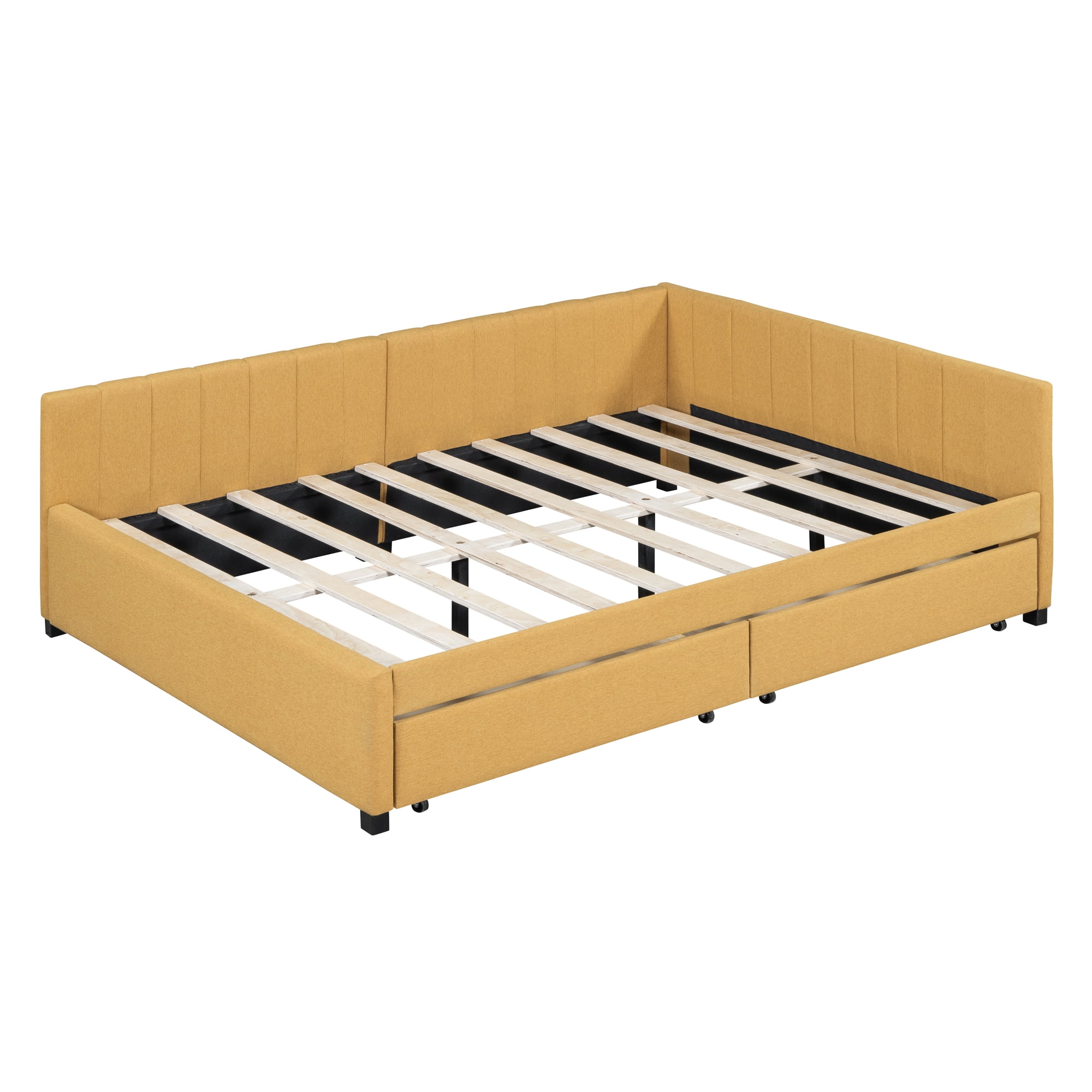 Aukfa Full Size Daybed with Two Storage Drawers, Upholstered Sofa Bed Frame, Yellow