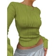 thumbnail image 2 of KMBANGI Women Sexy Slim Crop Shirt Long Sleeve Crewneck Fitted Tshirts Top Knit Cropped Tee Blouse Retro Streetwear(A Textured White,S), 2 of 5