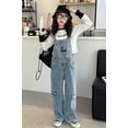 thumbnail image 4 of Rolanko Girls Overalls Denim Bib Distressed Jumpsuit Kids Blue Baggy Jean Pants 4-14 Years with Pockets, 4 of 5