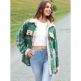 thumbnail image 6 of Womens Fall Fashion Flannel Shackets Plaid Button Down Jacket Casual Long Sleeve Fleece Shirt with Pockets Green L, 6 of 8