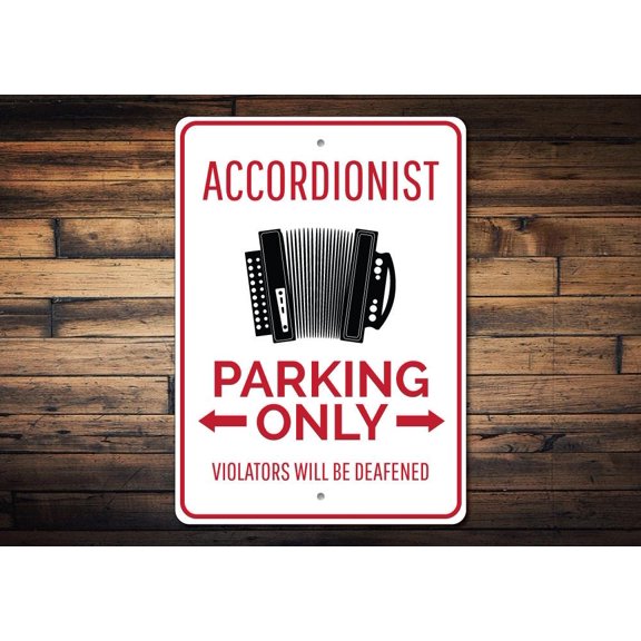 Accordionist Parking Novelty Decor, Metal Wall Sign - 10x14 Inches