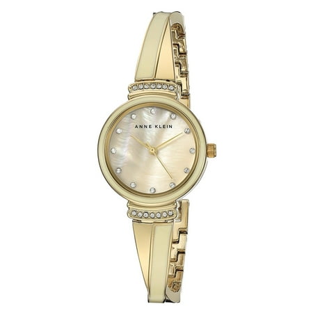 Anne Klein 2216IVGB Women's MOP Dial Beige and Yellow Steel Bangle Bracelet Swarovski Crystal Watch