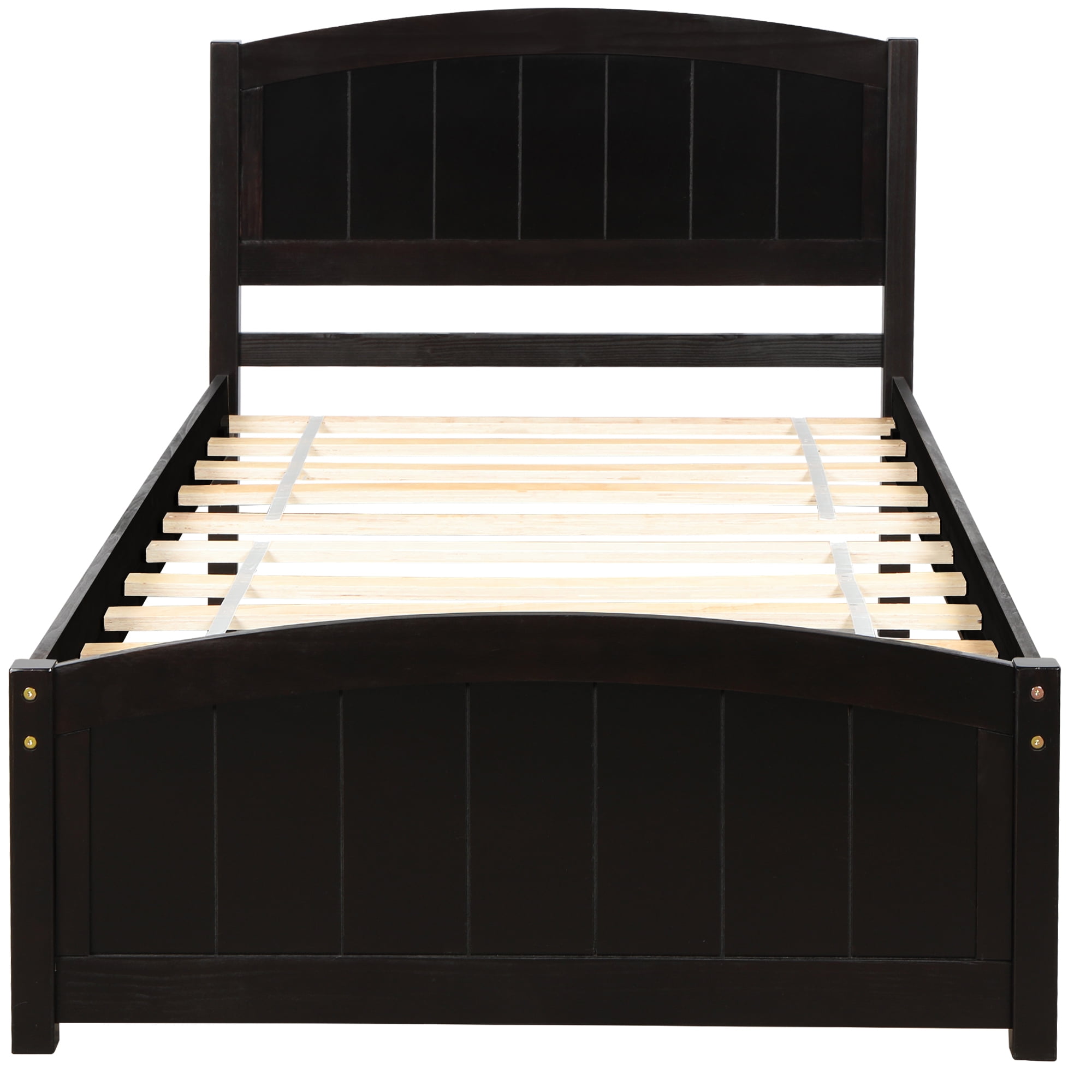 Aukfa Solid Wood Bed Frame, Twin Platform Bed with Headboard, Espresso
