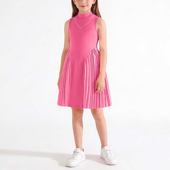 Cethrio Girls Knitted Dresses, Sleeveless Mid-length Casual Gifts Summer Dresses Hot Pink Size 7-8 T