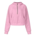 thumbnail image 3 of Women Oversized Zip Up Hoodie Fleece Quarter Zip Pullover Sweatshirts Solid Long Sleeve Warm Hoodies with Pockets 12-Pink M, 3 of 4
