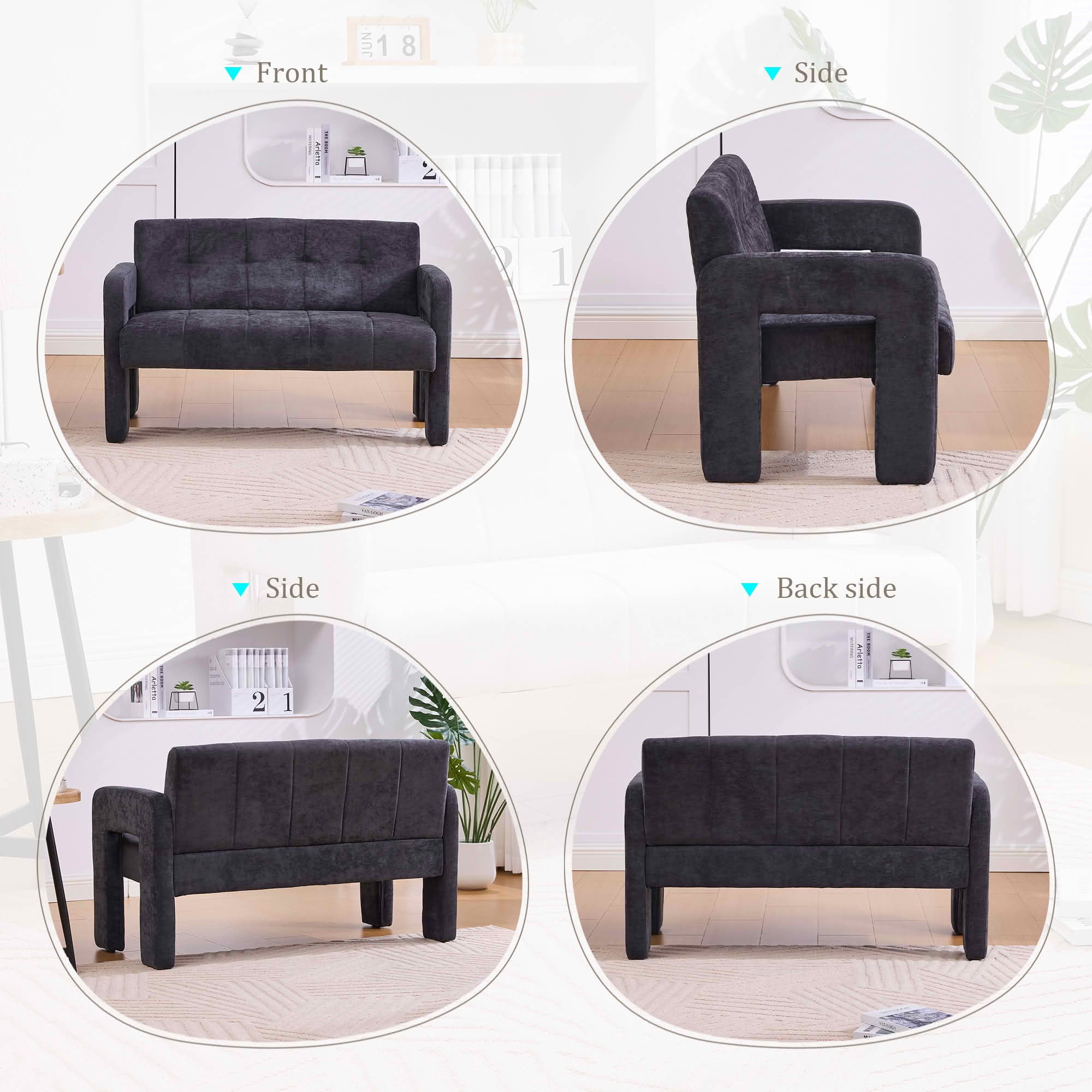 MAYEERTY Nordic Chenille 2-Seat Loveseat, Comfy Double Armrest Compact Leisure Sofa for Small Space Bedroom & Living Room