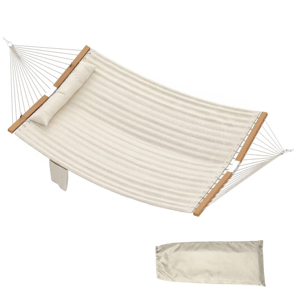Outsunny Hamac d'Extérieur Capacité de 440 Lb avec Barre d'Épandage en Bois, Blanc Crème
