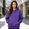 thumbnail image 2 of Hearthz Hoodies for Women Drop Shoulder Long Sleeve Womens Sweatshirt Fall Winter Solid Color Lightweight Pullover for Women with Pocket Purple XXL, 2 of 7