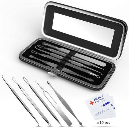 Blackhead Removal tools Comedone Extractor Pimple Remover Acne Blemish Whitehead Popping Zit Treatment Kits With Mirror and 10 PCS Alcohol Cotton Pads By