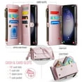 thumbnail image 5 of Compatible with Samsung Galaxy A52 4G/5G Rugged PU Leather Wallet Case, Card Slots Zipper Pocket Lanyard Crossbody Strap Kickstand RFID Blocking Full Body Protection Cover for A52 4G/5G, Pink, 5 of 9