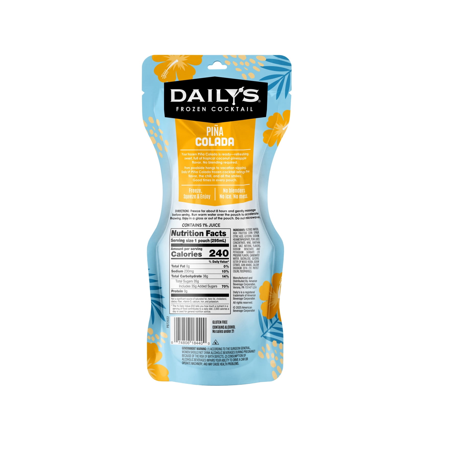 Daily's Pina Colada Pineapple & Coconut Wine Based Cocktail, 10 oz Pouch, 5.0% ABV