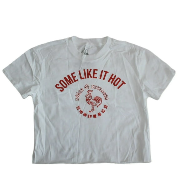 Sriracha Some Like It Hot Women's White Raw Cut Cropped T-Shirt (Small)