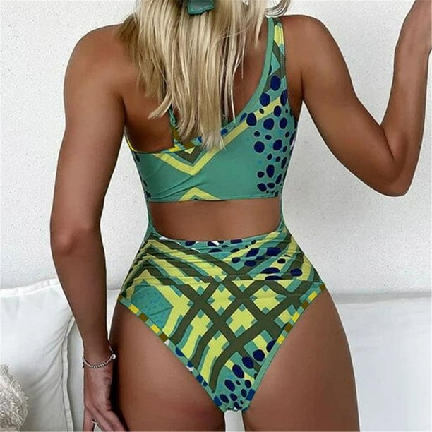 Aayomet Womens Swimsuit Sexy Bikini Print Conjoined Swimsuits (Green, XL) 