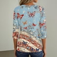 thumbnail image 6 of Women's 250th Anniversary USA Shirt Patriotic American Flag Print V-Neck Button 3/4 Sleeve T-Shirt, 6 of 6
