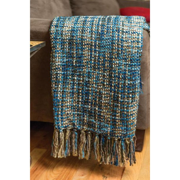 Blue and Brown Themed Candler Tapestry Throw Blanket with Fringed