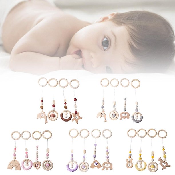 Pulsera de madera de haya YONGSHENG 4 unids/set sonajero mordedor para bebé