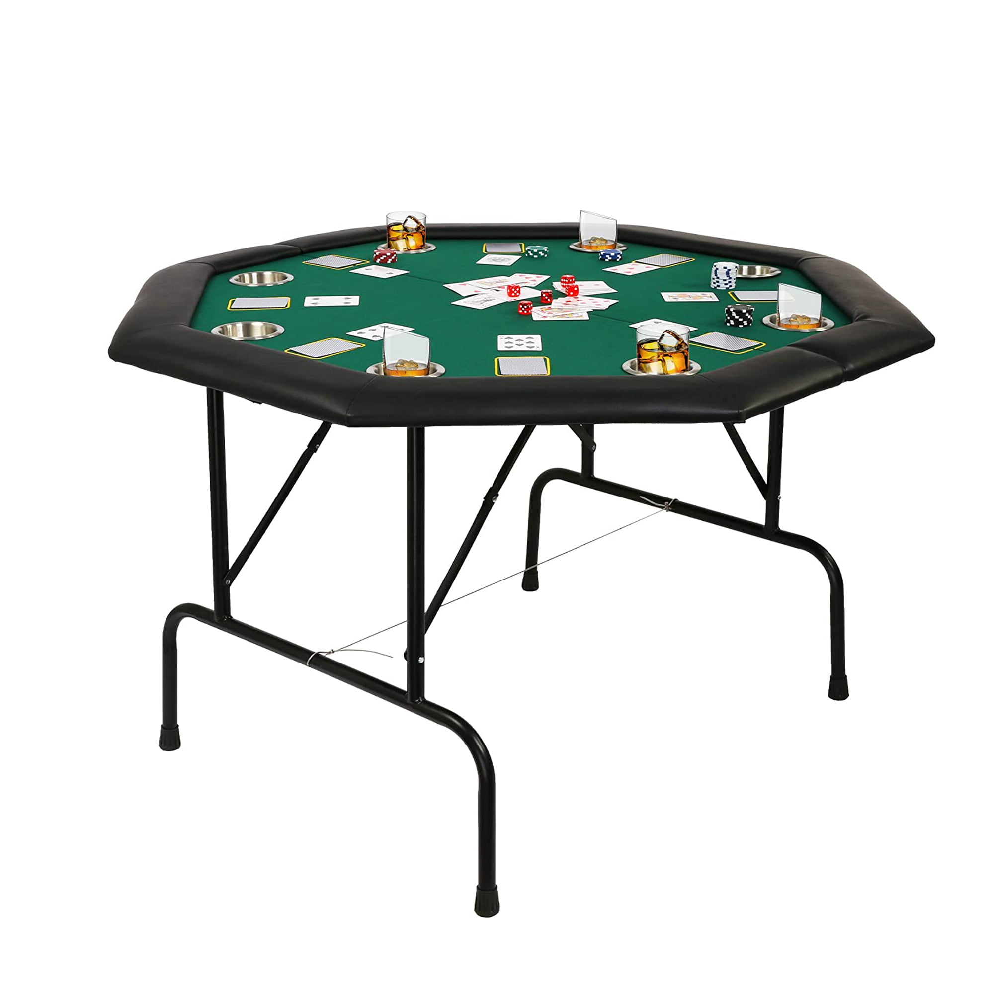USED Folding Octagon Poker Card Game Table Top w/Cup Chip Holder Blackjack Party 