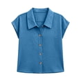 thumbnail image 4 of ATOYSOY Ladies Notch Collar Cap Sleeve Full Placket Tops Short Sleeve Crinkle Woven Casual Blouses Breathable Soft Oversized Fashion Shirts Versatile Wear For Weekend Home Working Daily Styling, 4 of 6