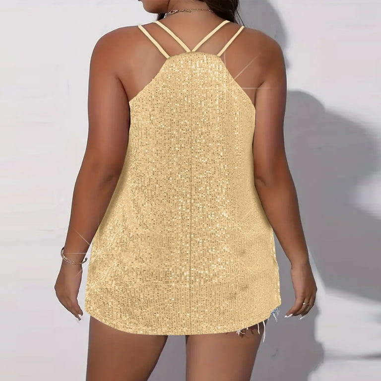Womens Plus Size Sequins Tank Tops Sexy V Neek Sparkle Womens Plus Size Sequins Tank Tops Sexy V Neek Sparkle