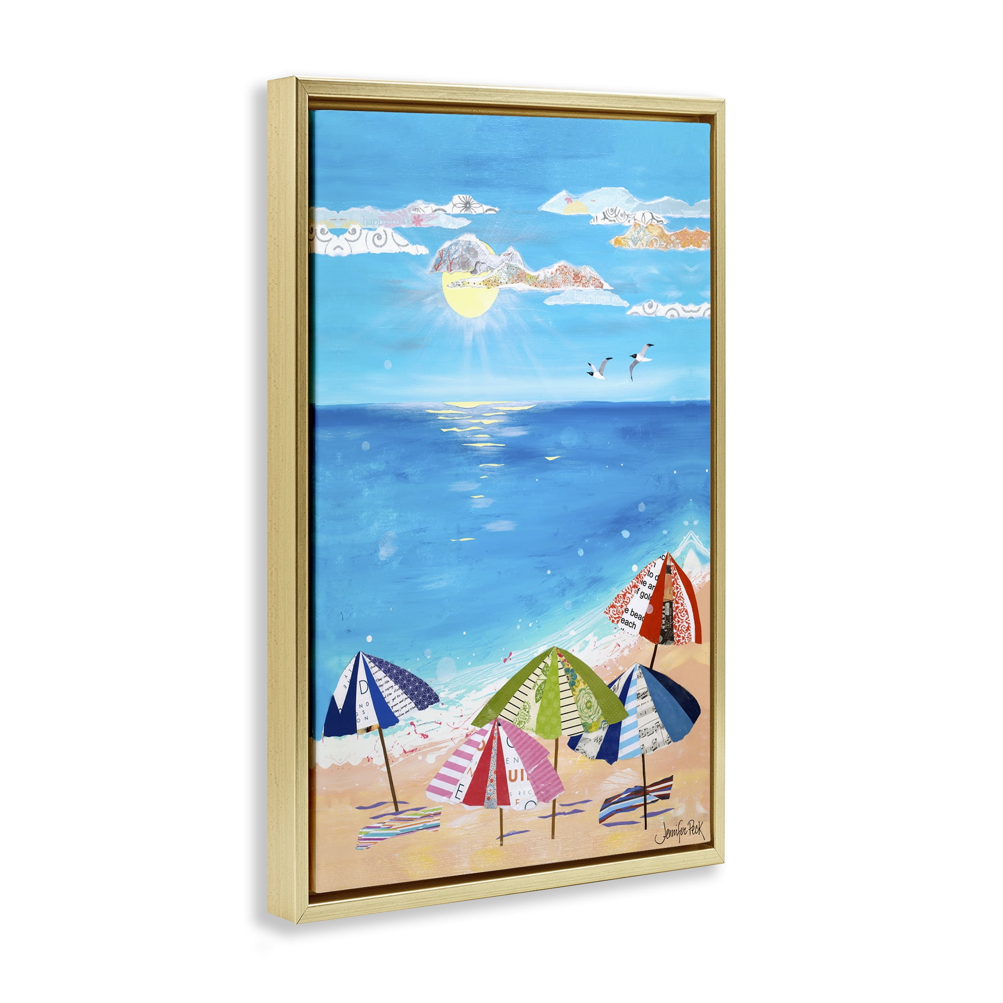 Stupell Industries Good Day Sunshine Coastal Painting Gold Floater Framed Canvas Art Print Wall Art, 21 x 31