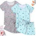 thumbnail image 2 of Ensemble de Pyjama 2 Pcs pour Femmes Manches Courtes Vêtements de Nuit Doux Col Rond Ensemble de Shorts Imprimés avec Poches P-TTG, 2 of 5