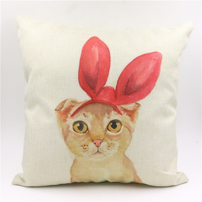 Cotton Linen 18'' Cat Animal Throw Pillow Sofa Decor Pillow Case Cushion Cover 