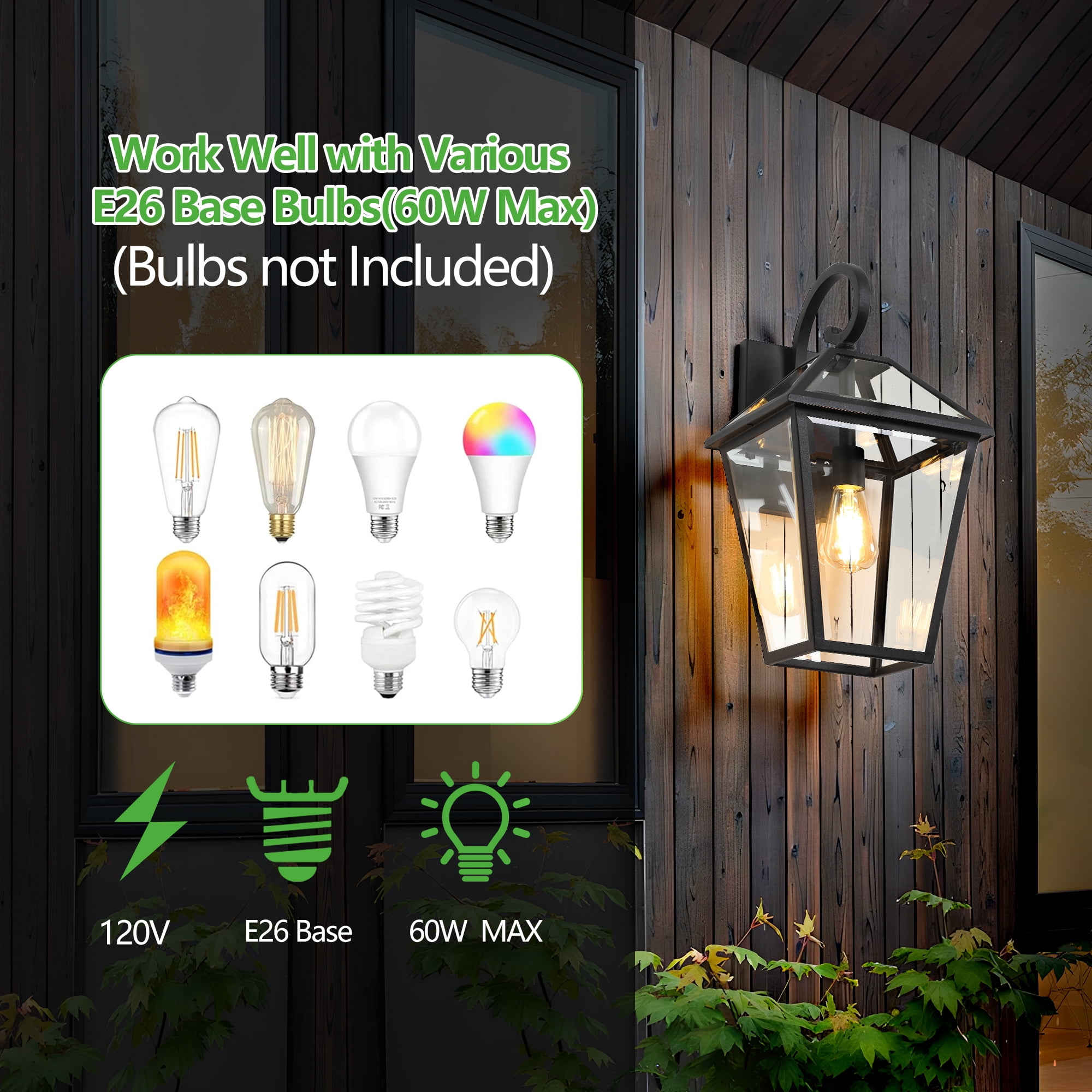 Outdoor Wall Lanterns Set of 2 10 Inch, Black Finish Weatherproof Wall Sconce with Clear Glass for Porch, Black
