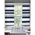 thumbnail image 5 of Navy Blue White Striped Semi Sheer Window Curtains 63 Inches Long, Grey Farmhouse Stripe Abstract Art Rod Pocket Voile Silky Chiffon Curtain Light Filtering Drapes for Living Room, 52"x63", 2 Panels, 5 of 9