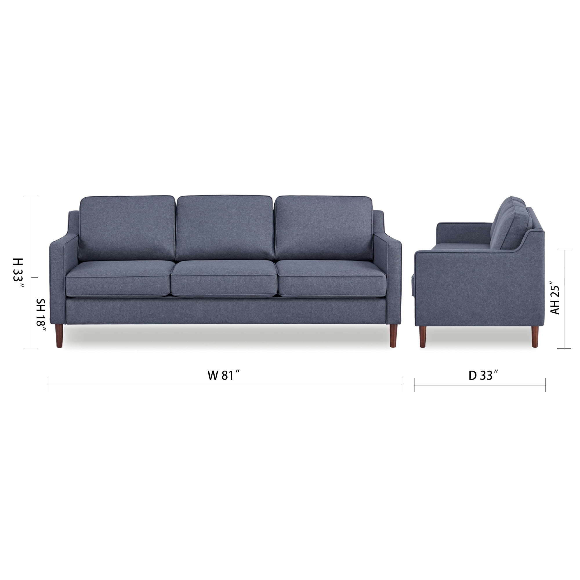 A&D Home Sedona Dark Gray Faux Linen Modern Sofa, Upholstered Contemporary Couch