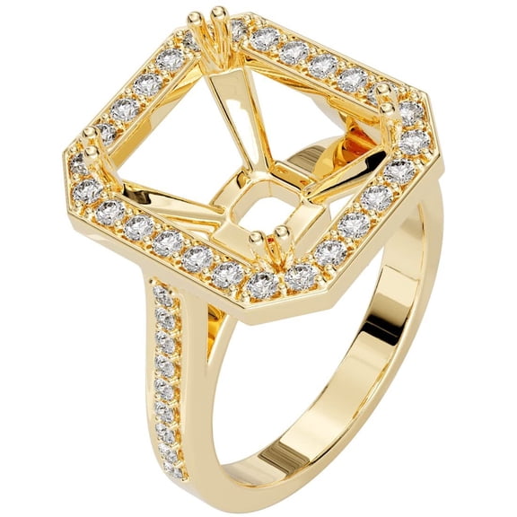 PEORA 14K Yellow Gold G-H/VS Lab Grown Diamond Semi Mount Ring, Fits 12x10mm Emerald or Radiant Cut Stone, 0.75 Carat total, Size 9.5