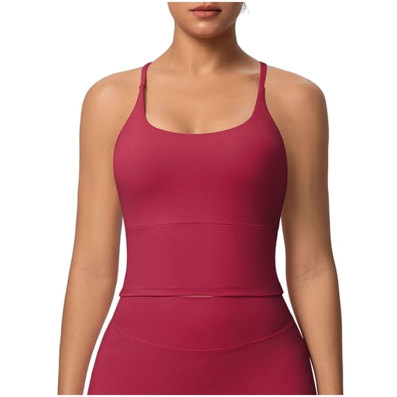Stamzod Women's Sleeveless Workout Tops Criss Cross Strap Active Tennis Yoga Shirts Running Tank Tops for Women Red XL