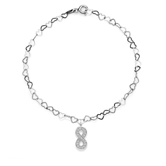 Gem Stone King Made in Italy 925 Sterling Silver Heart Chain Bracelet for Women with Fortune Charms Set with Lab Grown Diamond and Moissanite | 7.5 inches