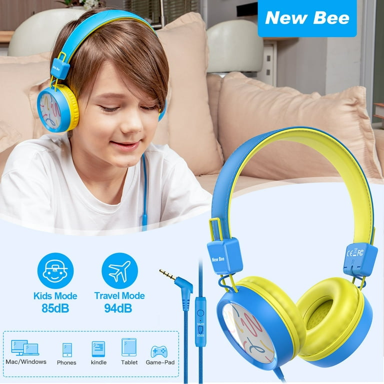  New bee Kids Headphones for School with Microphone KH20 Wired  HD Stereo Safe Volume Limited 85dB/94dB Foldable Lightweight On-Ear  Headphone for Girl/Mac/Android/Kindle/Tablet/Pad (Pink) : Electronics