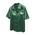 thumbnail image 4 of Atogsazn Womens V Neck Silk Satin Shirt Casual Short Sleeve Button Down Shirts Tunic Tops Business Work Blouse Green S Fashion, 4 of 9