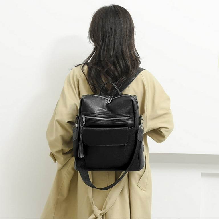 big leather backpack womens Gomayee Leather Backpack Purse for Women Designer Ladies Large Travel Convertible Shoulder Bag