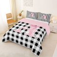 thumbnail image 2 of Manfei Monogrammed A Design Full Size Comforter Sets,Geometric Grid Print Bedding Comforter Set,Pink Reversible,3-Piece,1 Comforter and 2 Pillowcases, 2 of 7