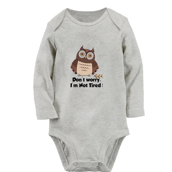 iDzn Don't Worry I'm Not Tired Funny Rompers, Newborn Baby Unisex Bodysuits, Infant Animal Owl Graphic Jumpsuits, Toddler Kids Long Sleeve Oufits (Gray, 6-12 Months)