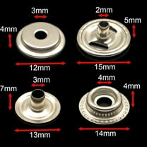 144Pcs 15MM Stainless Steel Fastener Snap Press Stud Button for Marine Boat Canvas with Punching Set Tool Kit Silver