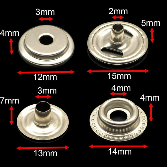 144Pcs 15MM Stainless Steel Fastener Snap Press Stud Button for Marine Boat Canvas with Punching Set Tool Kit Silver