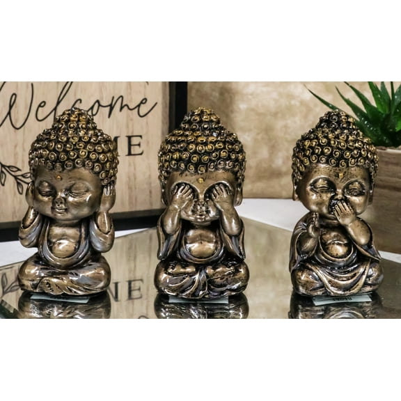See Hear Speak No Evil Wise Kung Fu Zen Little Buddha Monks Set of 3 Figurines