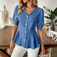 thumbnail image 2 of Women Business Casual Tops 2026 Summer Dressy Blouses Short Sleeve Peplum Work Shirts V Neck Office Outfit by Yigetop Blue L, 2 of 8