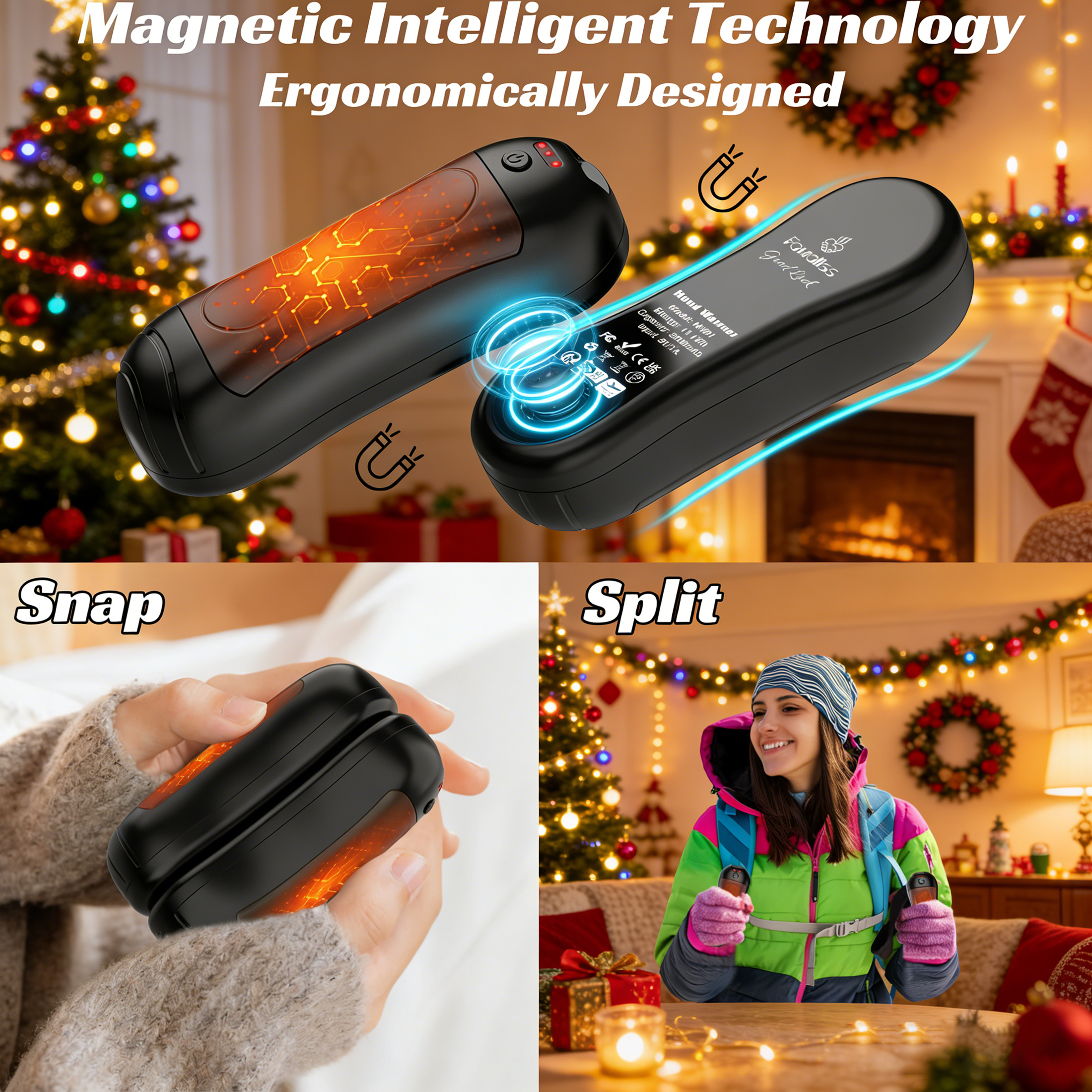 2 Pack Hand Warmers Rechargeable 6000mAh,FANDLISS Electric Hot Hands Hand Warmers,Quick Heating Pocket Heater Reusable Hand Warmer for Outdoor/Camping/Skiing, for Men/Women