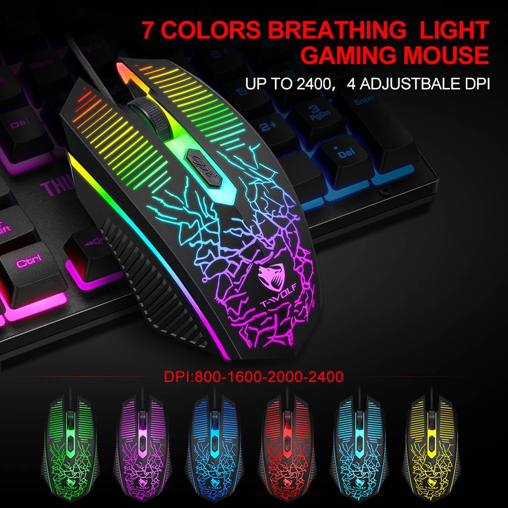 USB Wired Gaming Keyboard and Mouse and Headset Combo LED RGB Backlit 104 Keys Mechanical Feel for Laptop Computer Gamer Bundle