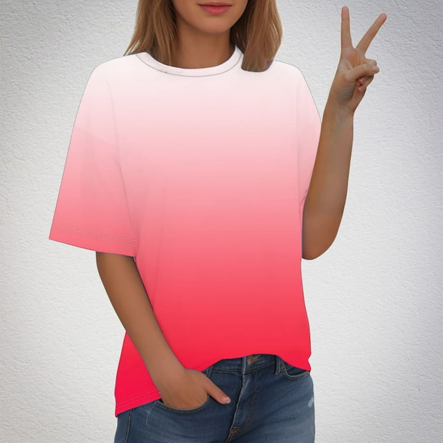 Blouses pour Femmes, T-shirt Imprimé de Mode pour Femmes à Manches Courtes, Blouse à Col Rond, Hauts Décontractés