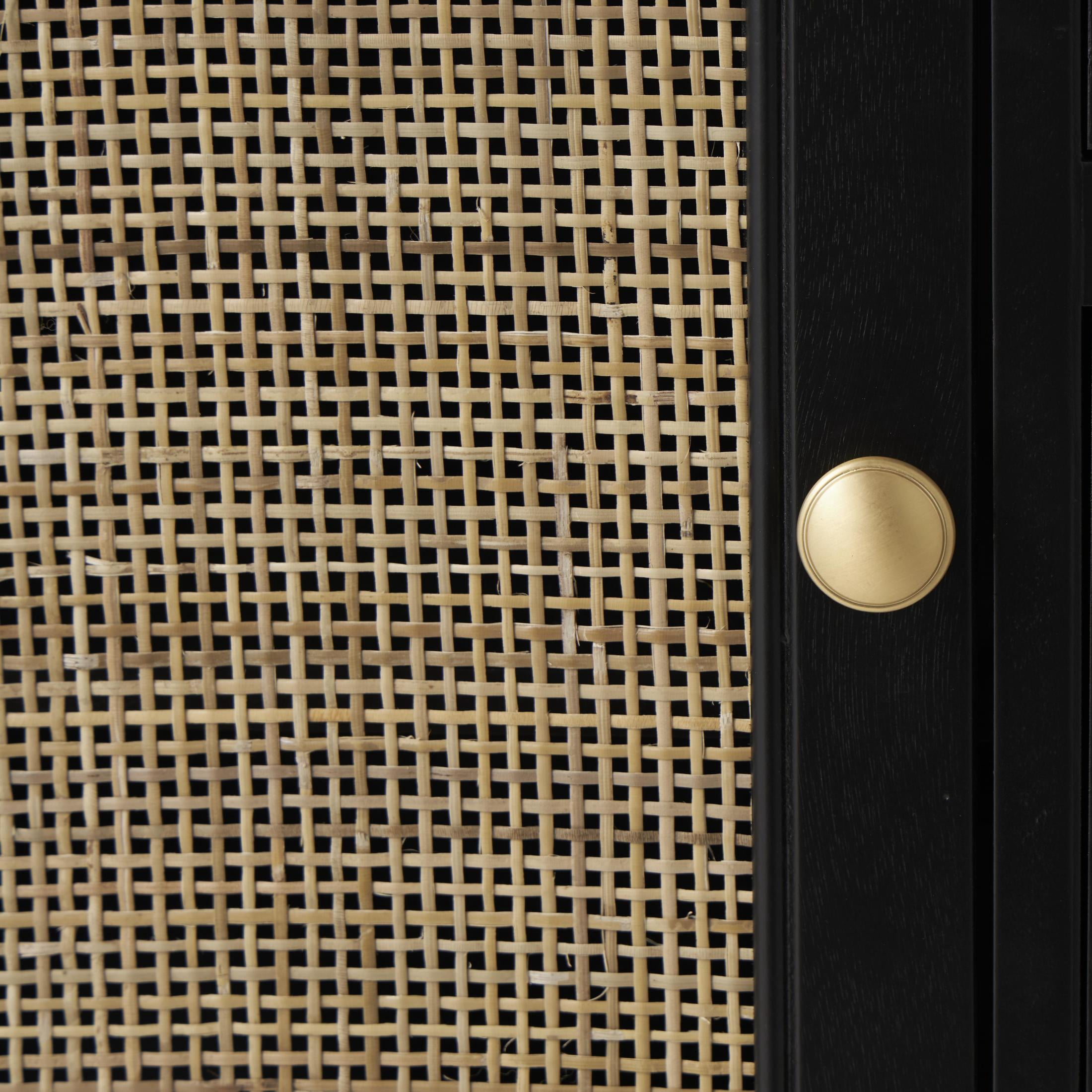 DecMode 30" x 26" Black Wood Handmade 1 Door and 3 Drawers Cabinet with Rattan Front, 1-Piece