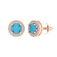 thumbnail image 2 of 1.18Ct Round Cut Halo Studs Blue Turquoise 14K Rose Solid Solid Gold Everyday Dainty Earrings Screw Back, 2 of 7